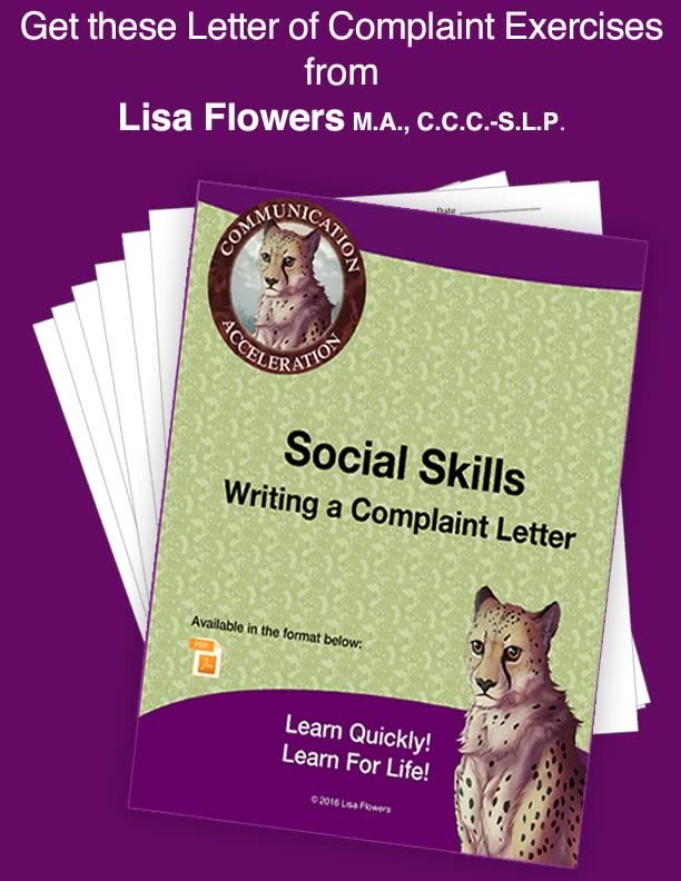 Social Skills Worksheet Writing a Complaint Letter: Reader Presupposition by Speech Language Pathologist Lisa Flowers