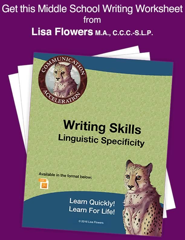Writing skills worksheet Linguistic Specificity Middle School by Speech Language Pathologist Lisa Flowers